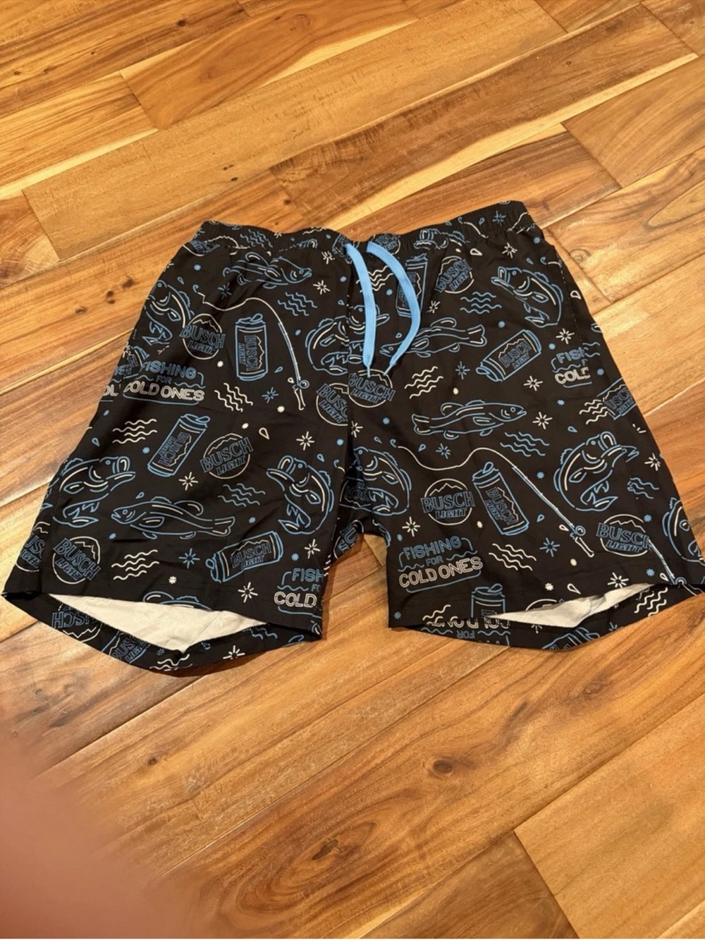 Tipsy Elves Busch Light Black & Light Blue Fishing Print Athletic Shorts